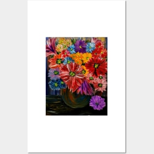 So a lovely color combination in this bouquet of flowers in a metallic silver and purple and turquoise blend vase . Posters and Art